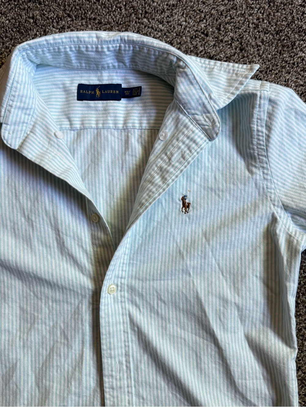 Polo Ralph Lauren blue and white striped cotton oxford short-sleeve shirt. - Picture 5 of 7